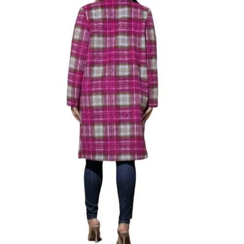 2 Piece Pink tartan wool coat with removable hooded vest