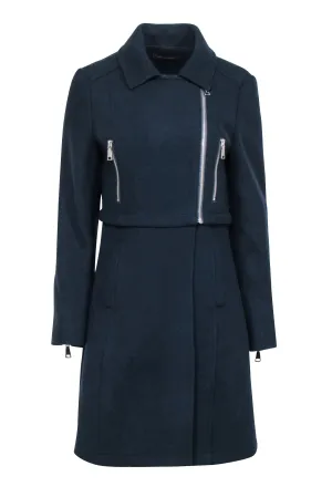 Adolfo Dominguez - Navy Moto Zip Detail Coat Sz 4