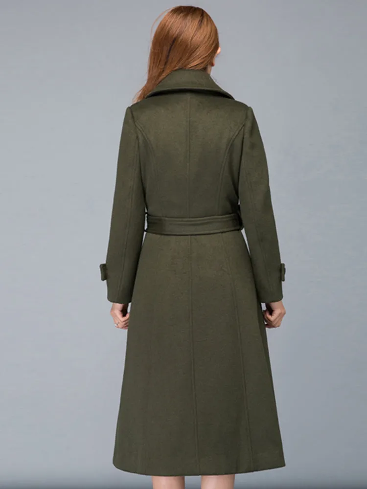 Army Green Fall Winter Midi Warm Wool Coat 2476