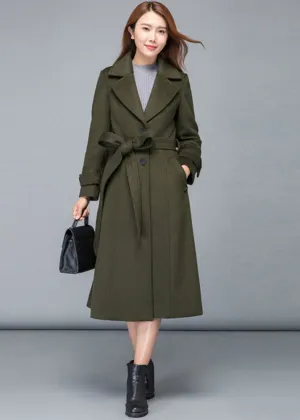 Army Green Fall Winter Midi Warm Wool Coat 2476