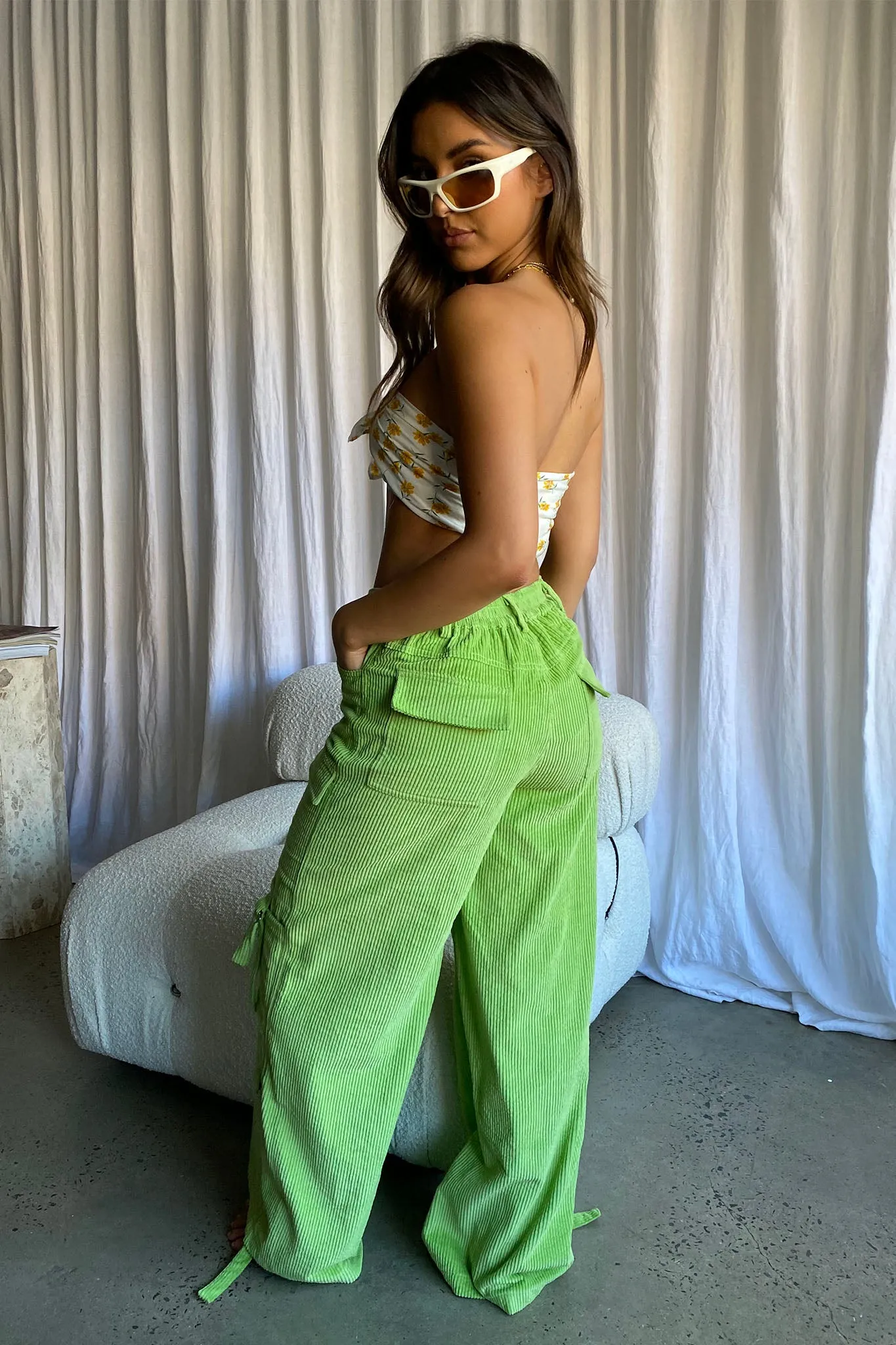 Ashlynn Corduroy Cargo Pants Lime