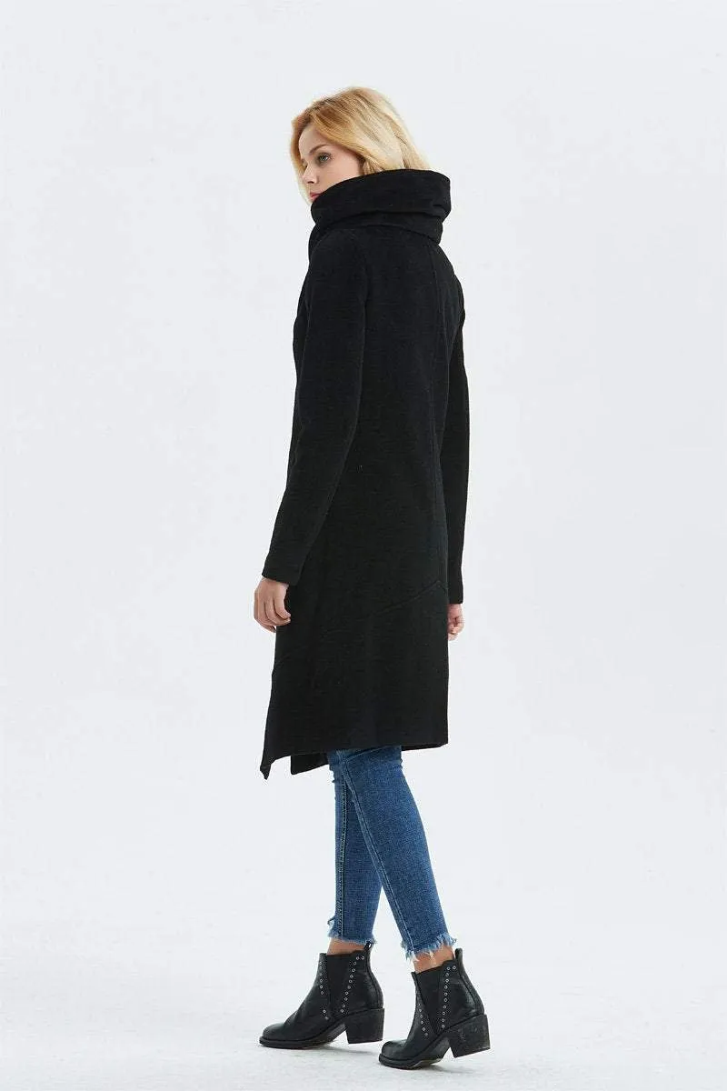 Asymmetrical Warm Winter Coat in Black C1327