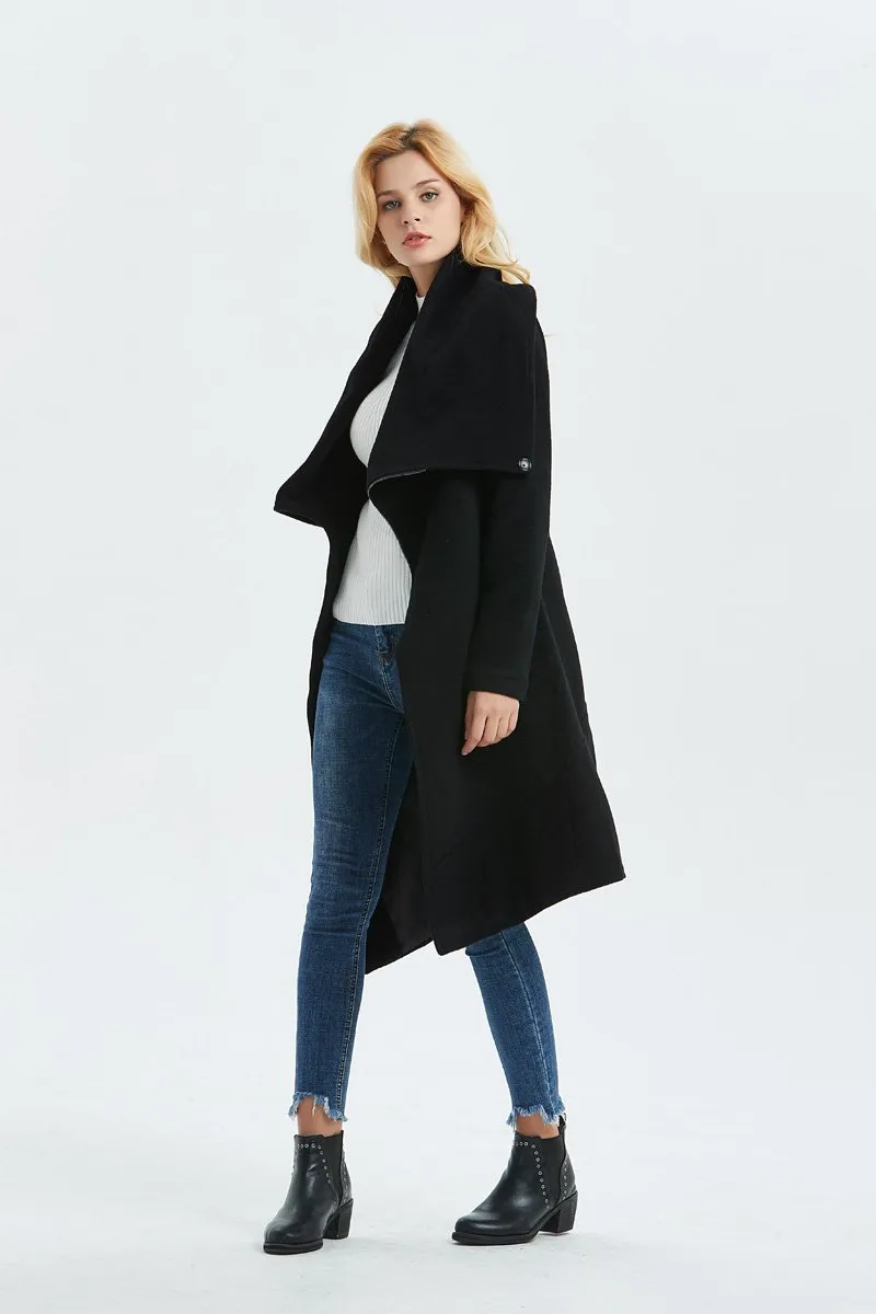 Asymmetrical Warm Winter Coat in Black C1327