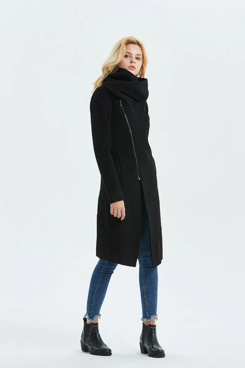 Asymmetrical Warm Winter Coat in Black C1327