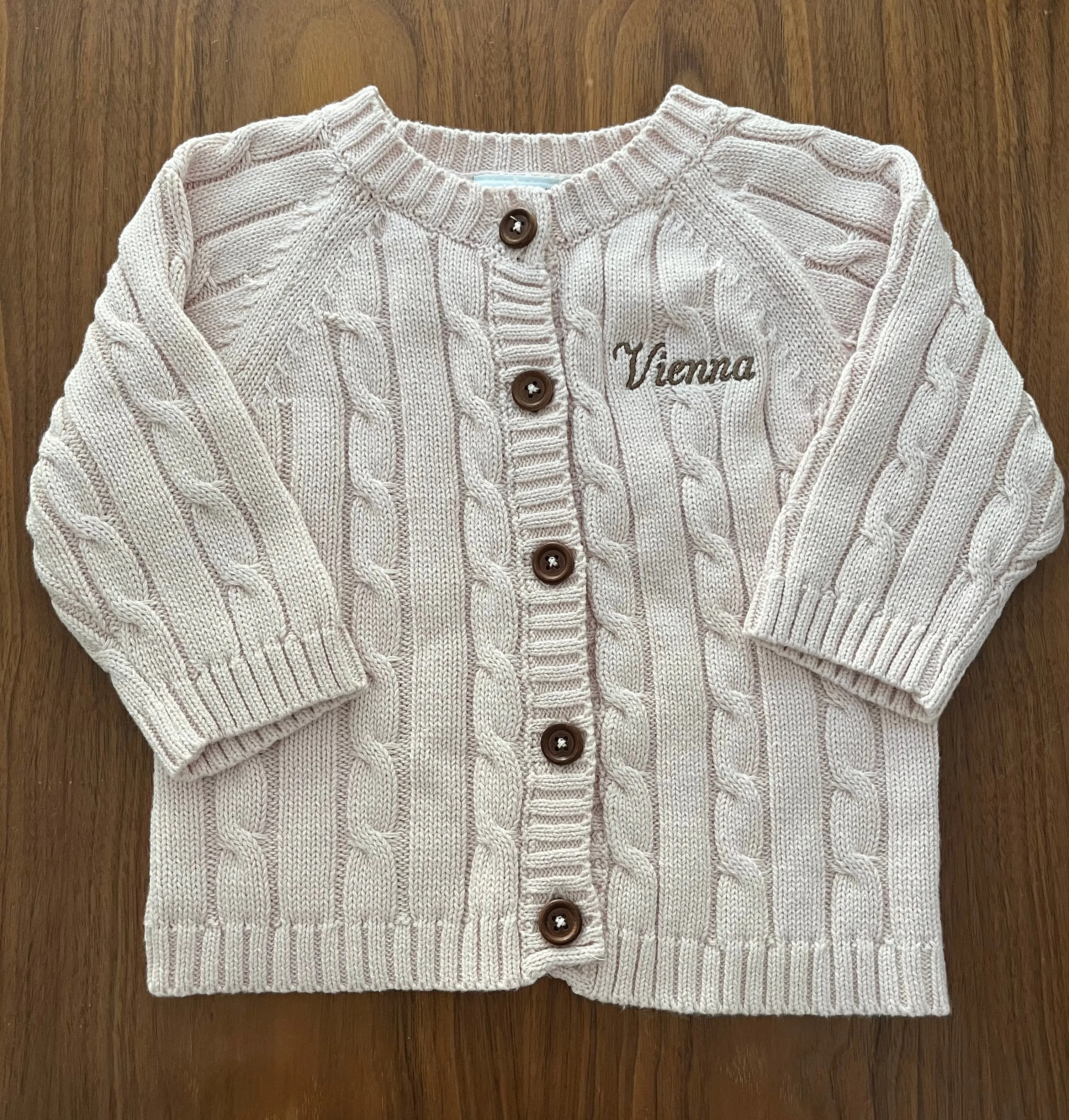 Baby cable knit light pink cardigan *monogram available