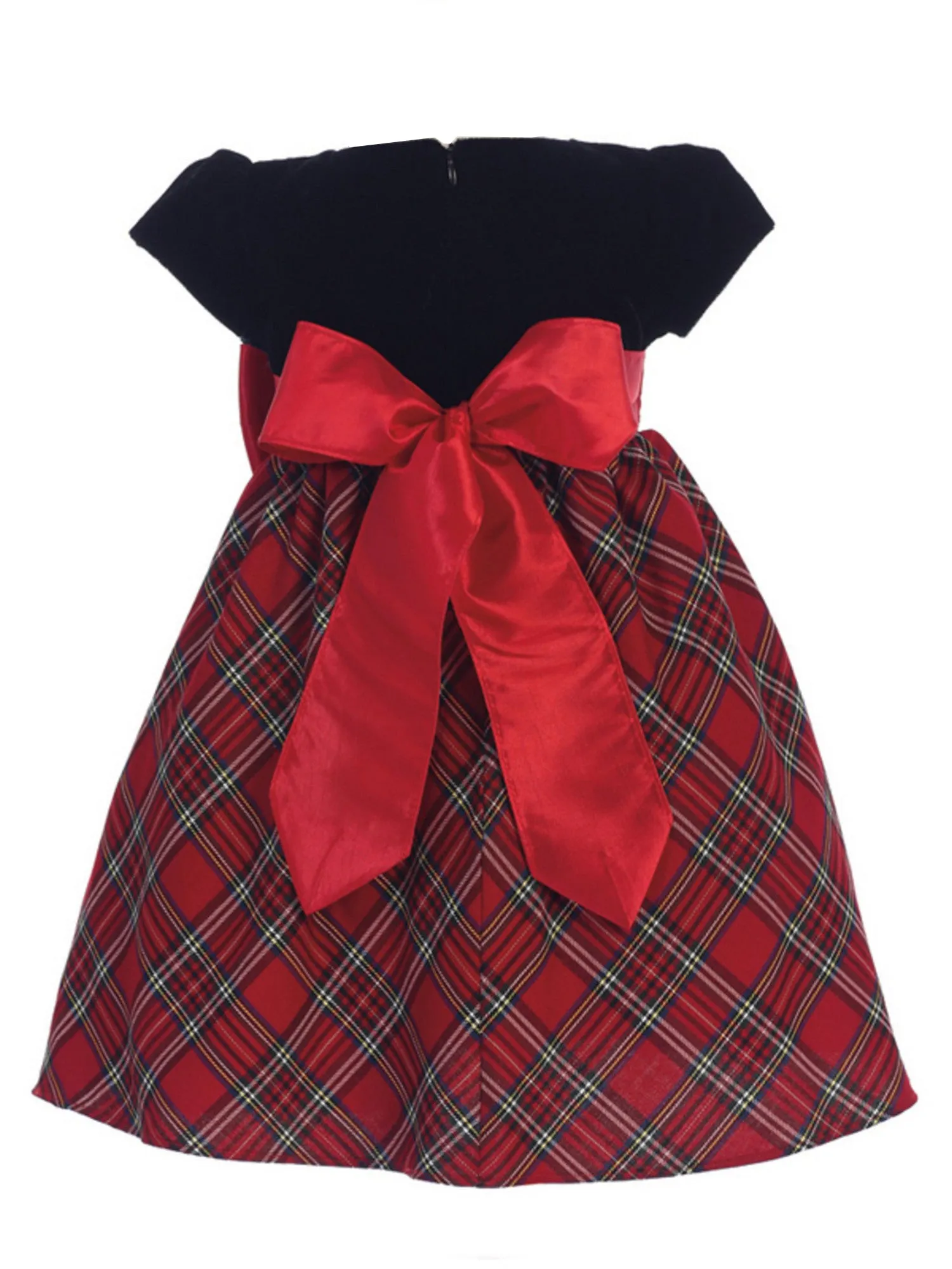 Baby Girls Red Black Velvet Plaid Taffeta Bow Christmas Dress, Sizes 3-24M