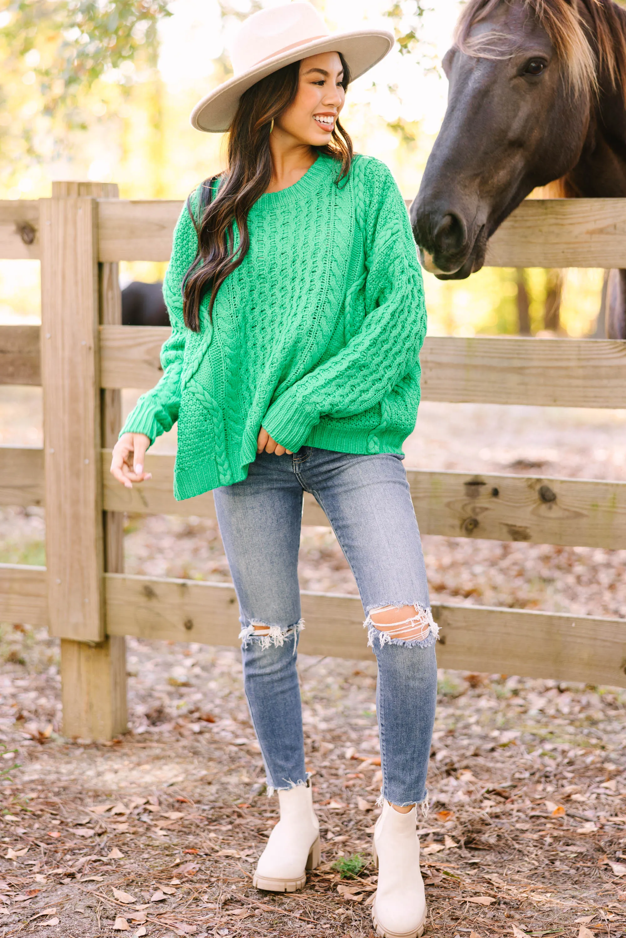 Be The Best Kelly Green Cable Knit Sweater