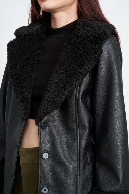 Belted Faux Leather Shearling Jacket