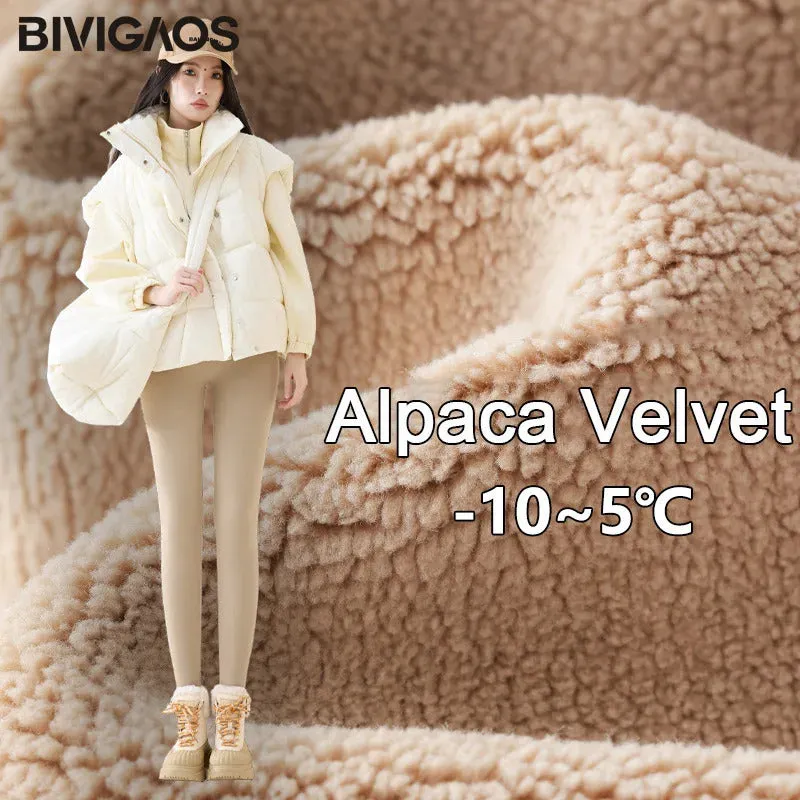 BIVIGAOS Autumn Winter High Waist Fleece Sharkskin Leggings Women Seamless Slim Tight-Fit Velvet Thickened Elastic Warm leggings