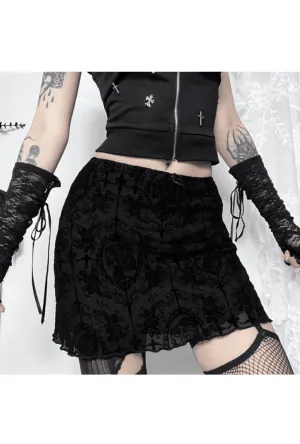 Black Flocked Overlay Gothic Skirt