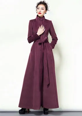 Brown full length long wool coat handmade 2956