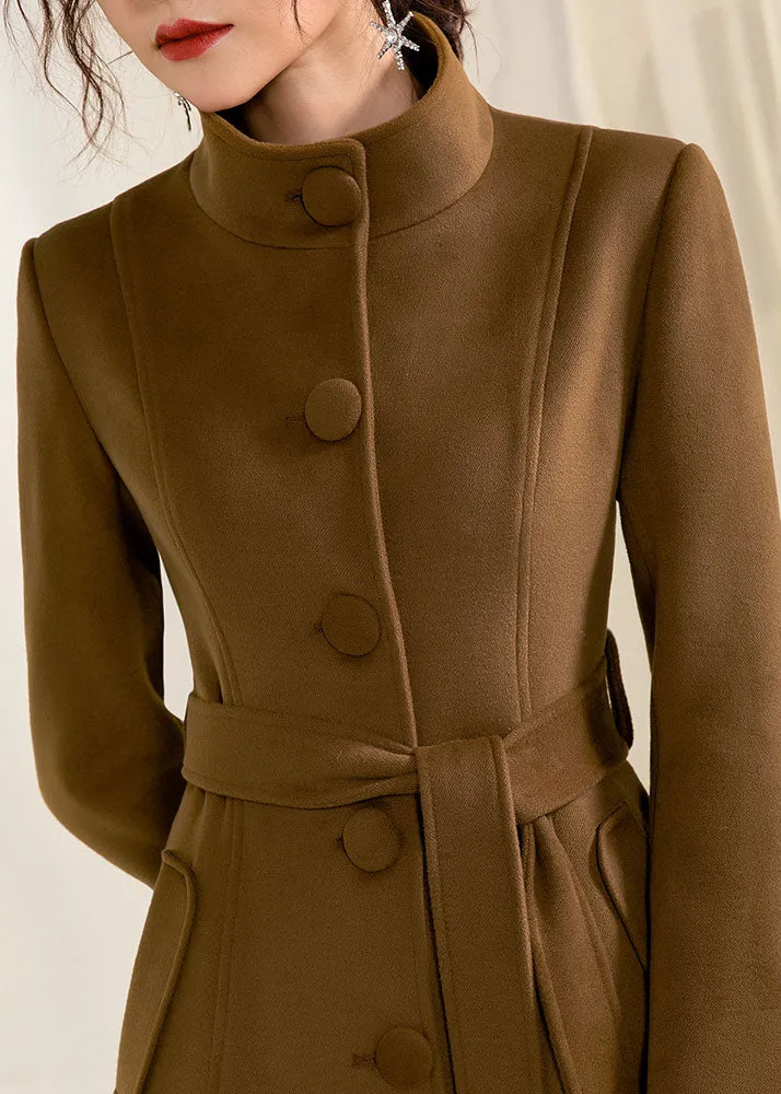 Brown full length long wool coat handmade 2956