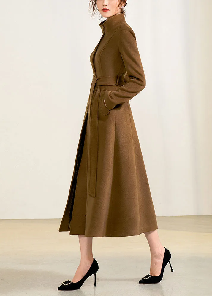 Brown full length long wool coat handmade 2956