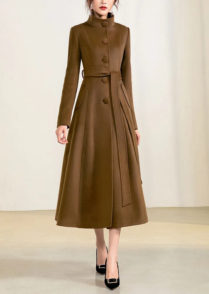 Brown full length long wool coat handmade 2956