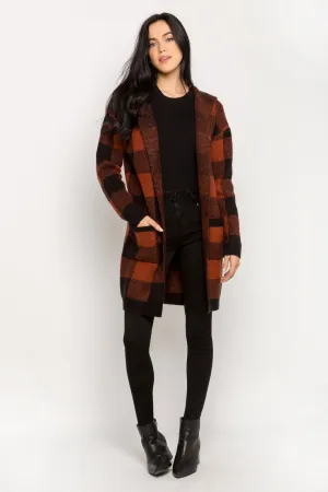 Buffalo Plaid Hooded Cardigan