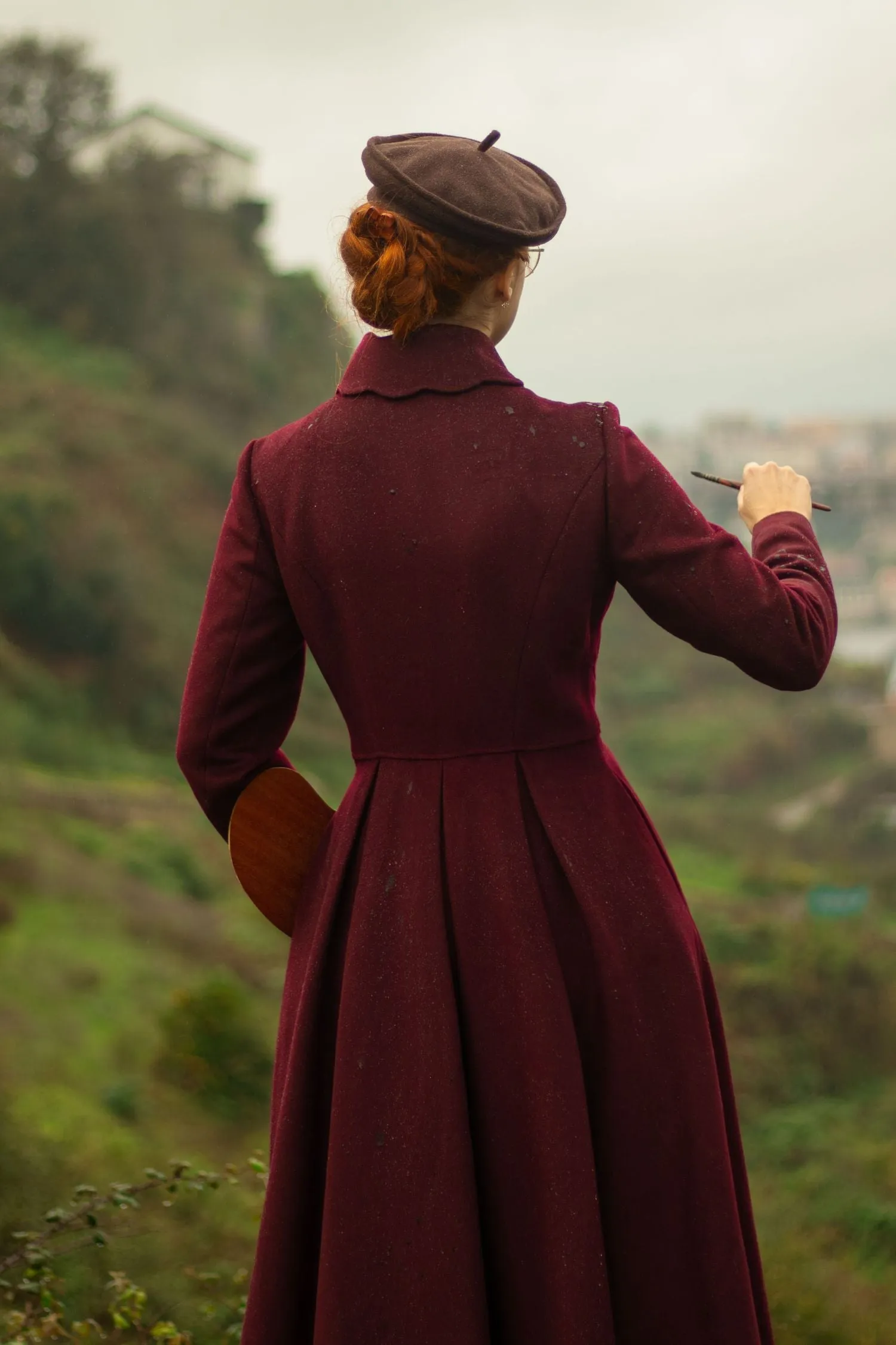 Burgundy Princess long wool coat 4813