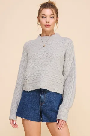 Cable Knit Cropped Sweater - Soft Sage