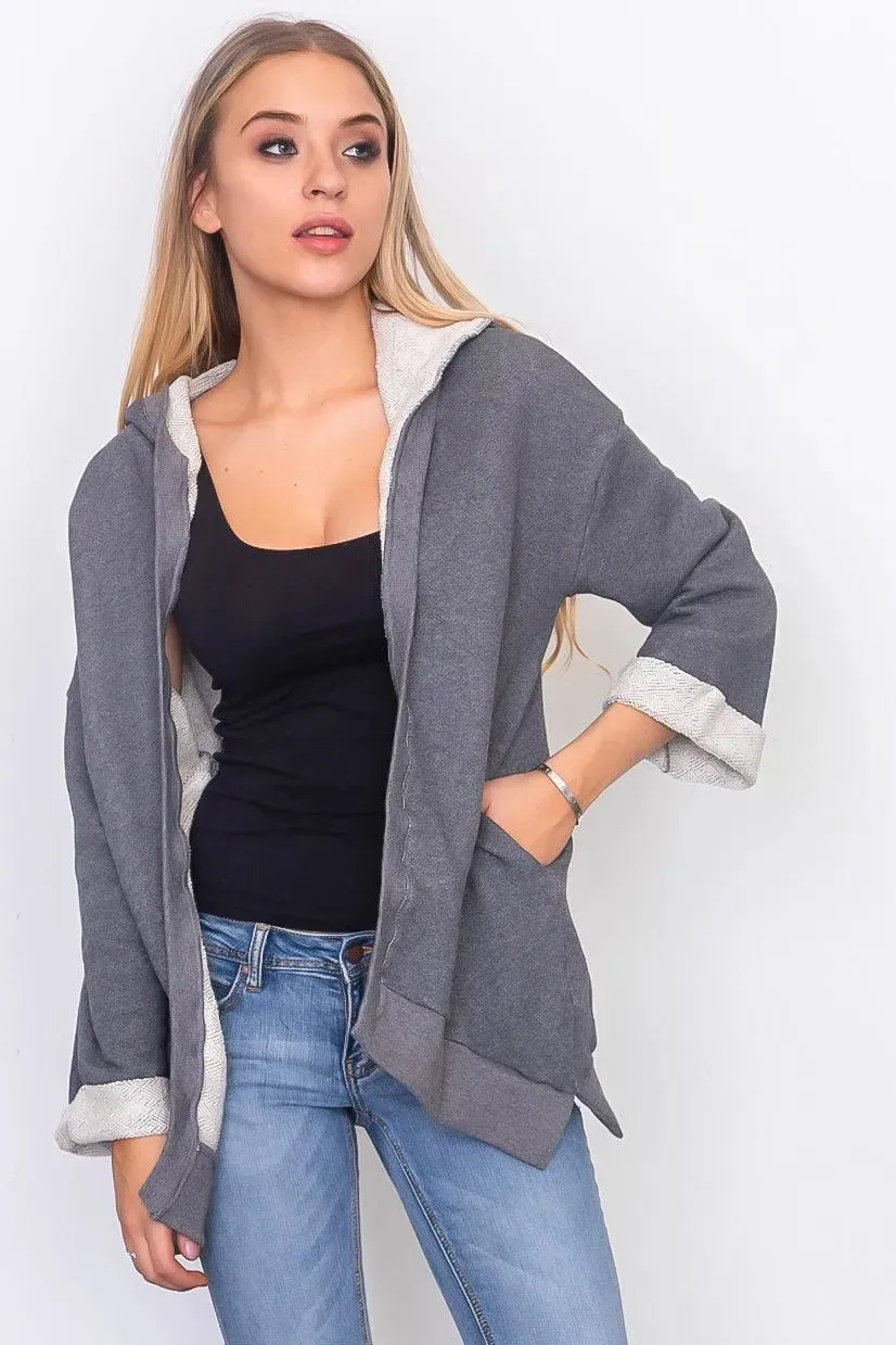 Charcoal French Terry Hoodie Cardigan /3-2-1