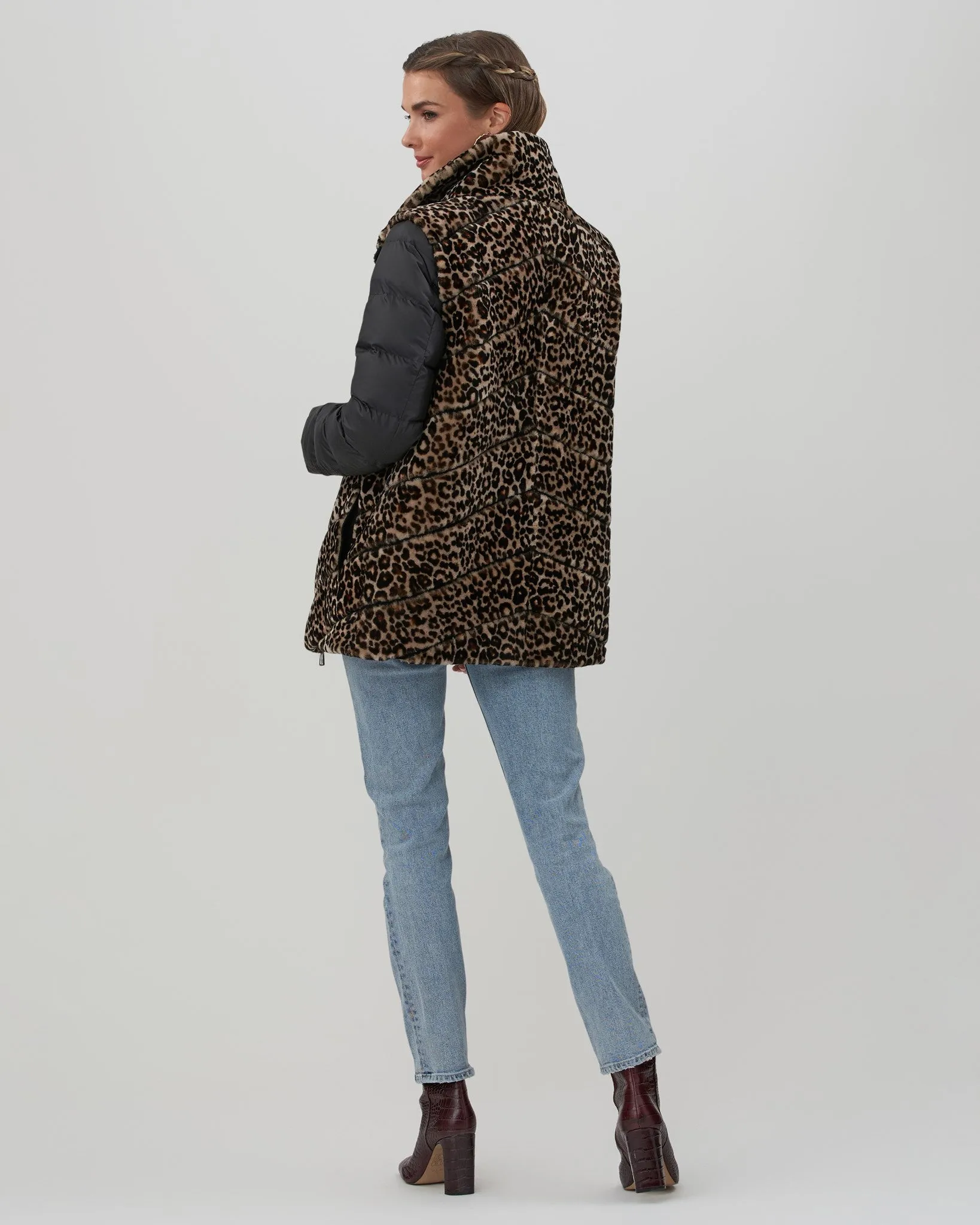 Chevron Shearling Lamb Jacket with Detachable Quilted Sleeves