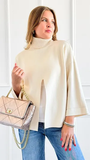 Chic Split Italian Sweater- Cream