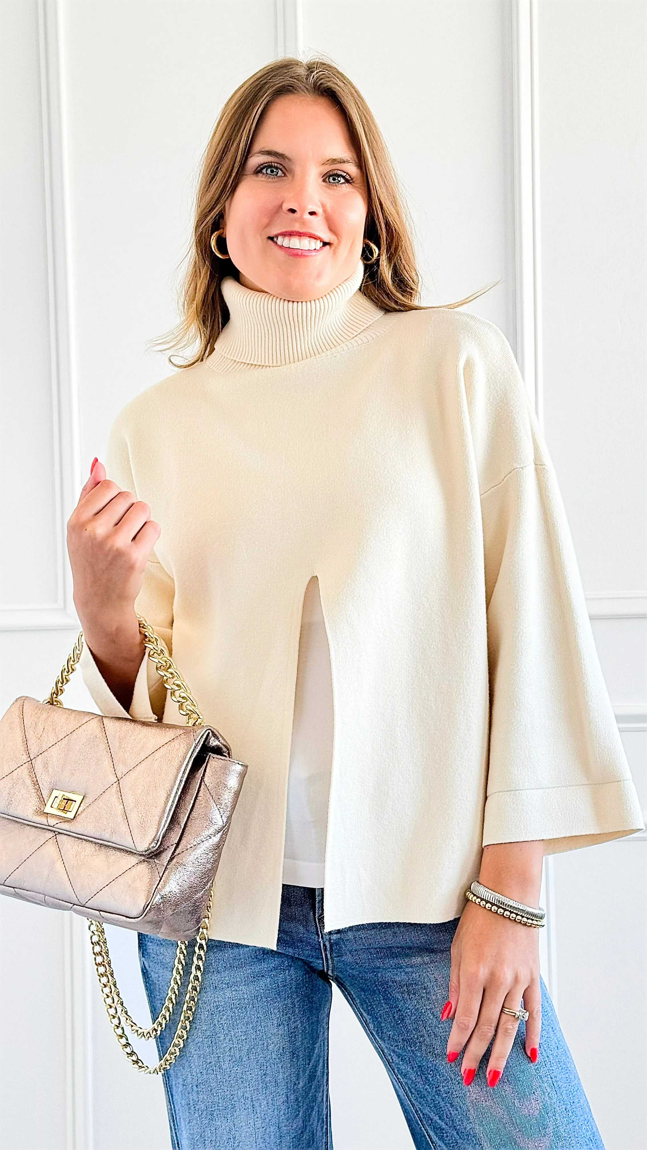 Chic Split Italian Sweater- Cream