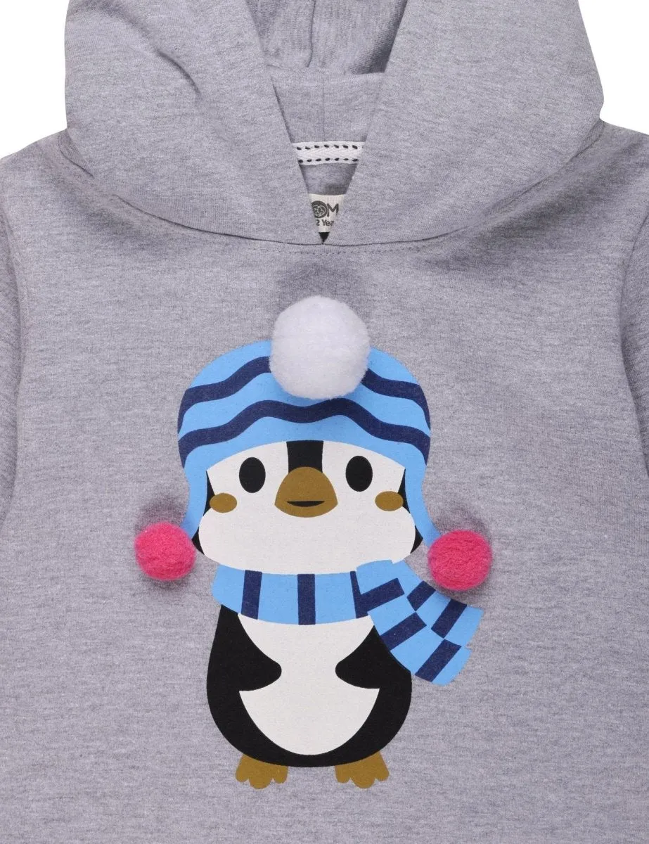 Combo of Girls Little Penguin Hooded Sweater Dress with Black Leggings