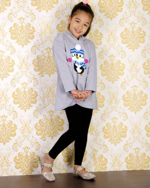 Combo of Girls Little Penguin Hooded Sweater Dress with Black Leggings