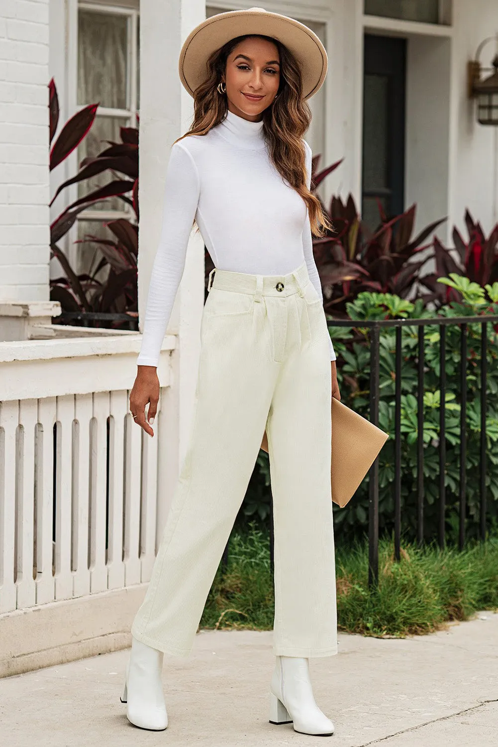 Corduroy High Waist Straight Leg Pants