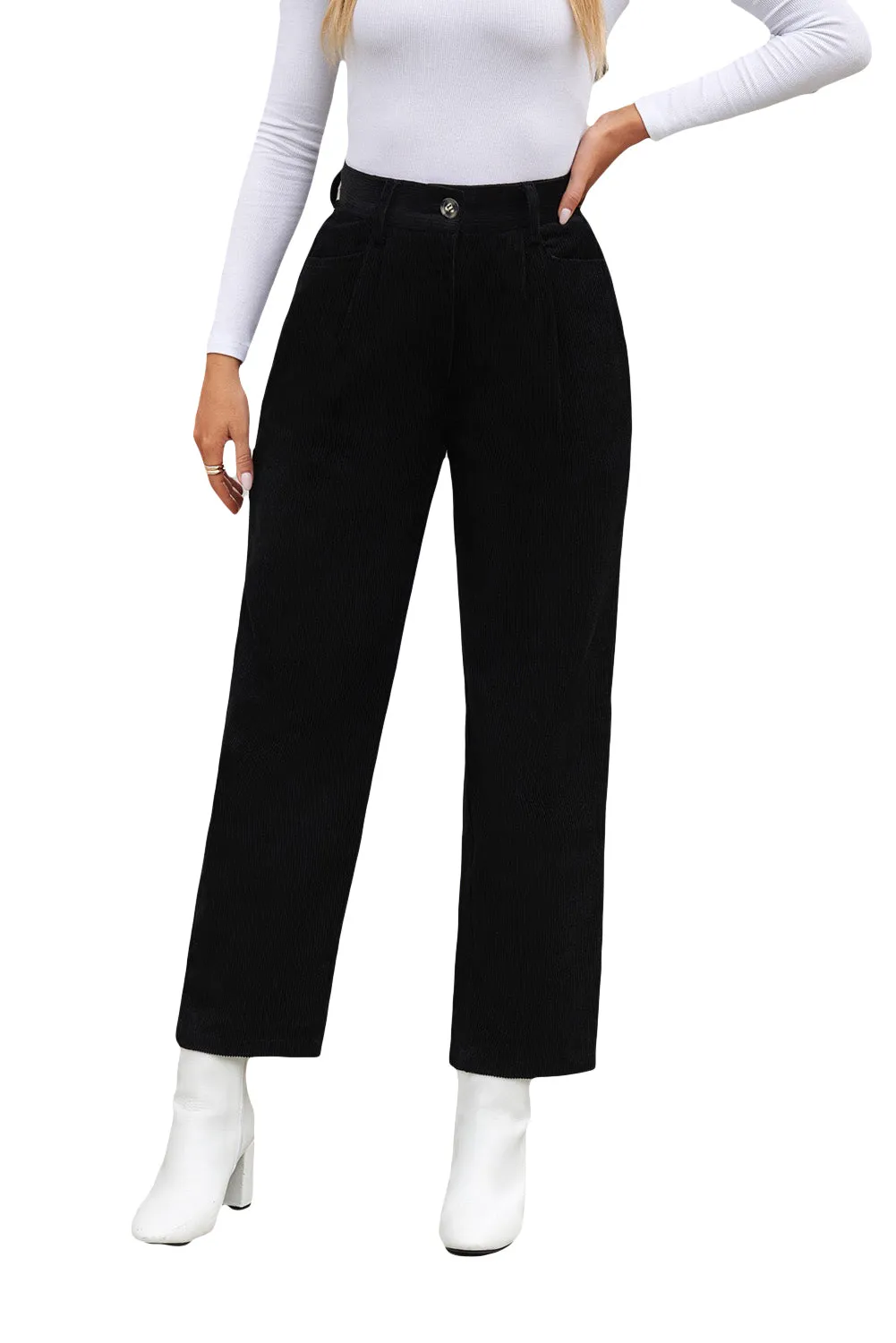 Corduroy High Waist Straight Leg Pants