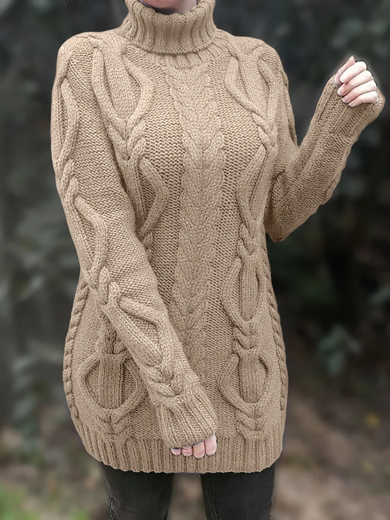 Cozy Chunky Cable Knit Sweater with Turtleneck