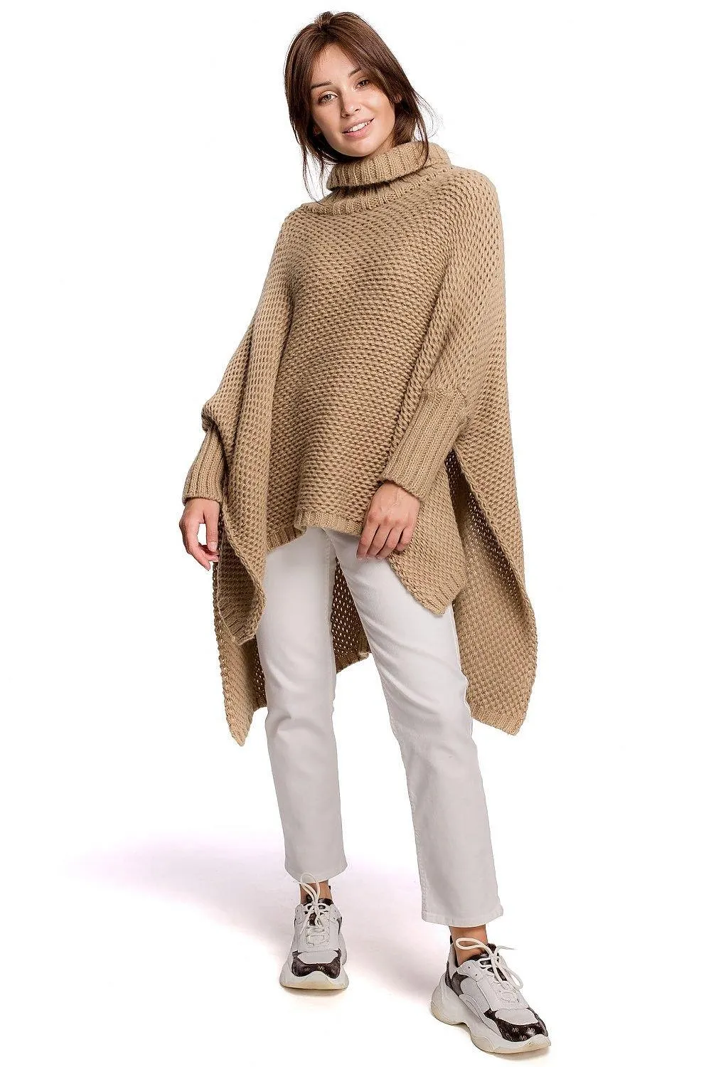 Cozy Knit Turtleneck Poncho Cape