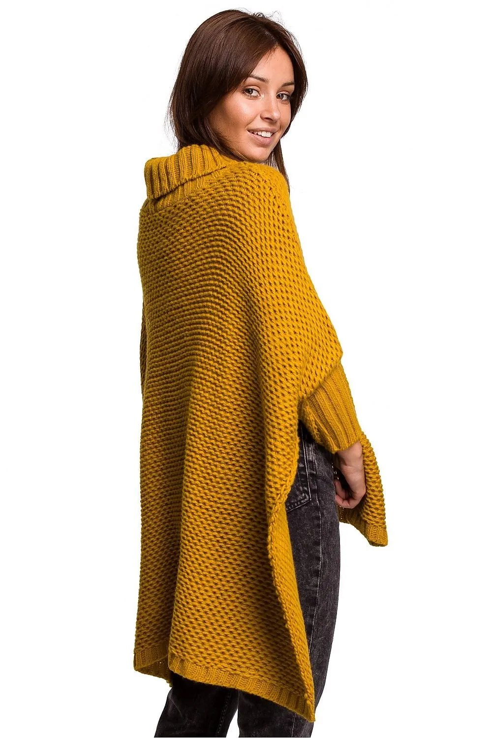 Cozy Knit Turtleneck Poncho Cape