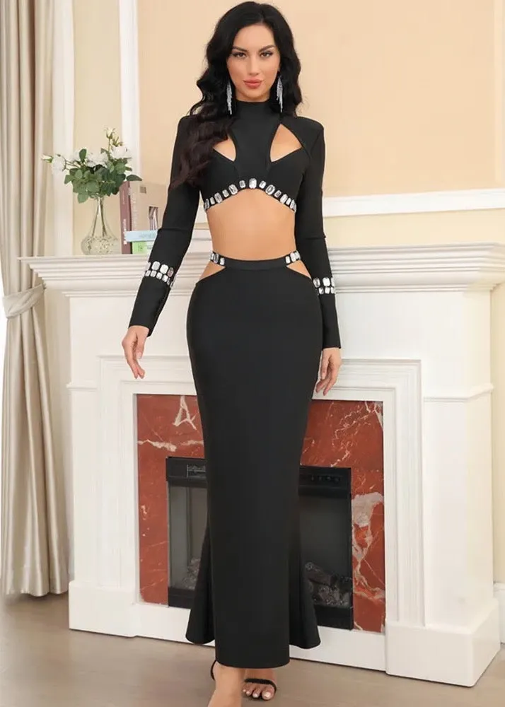 Crystal Decor Cut-Out Bandage Two-Piece Set