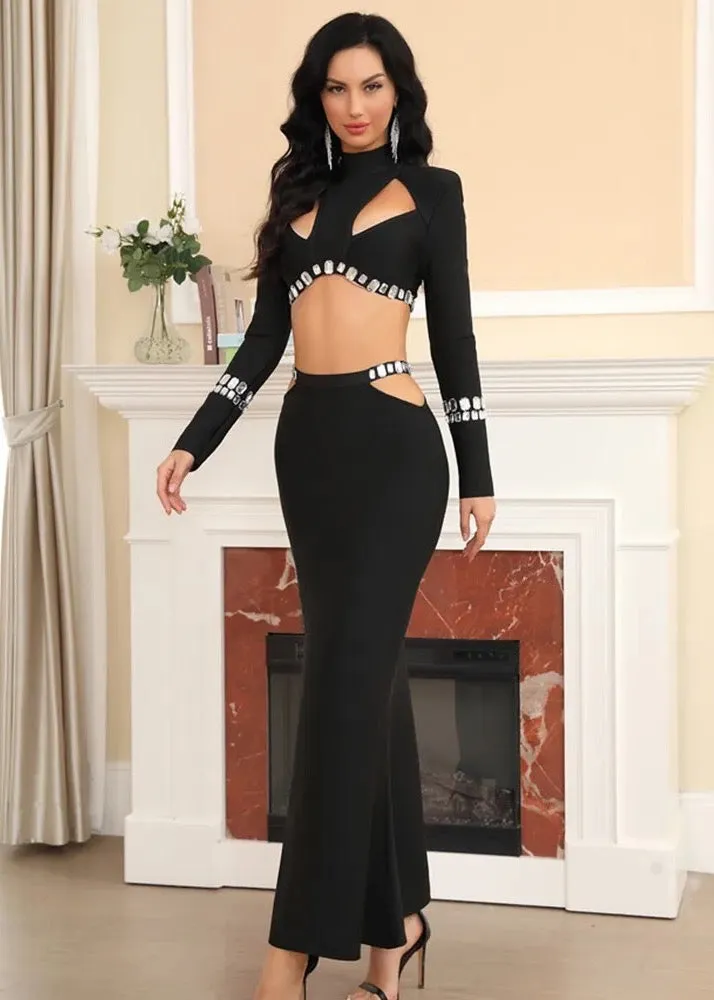 Crystal Decor Cut-Out Bandage Two-Piece Set