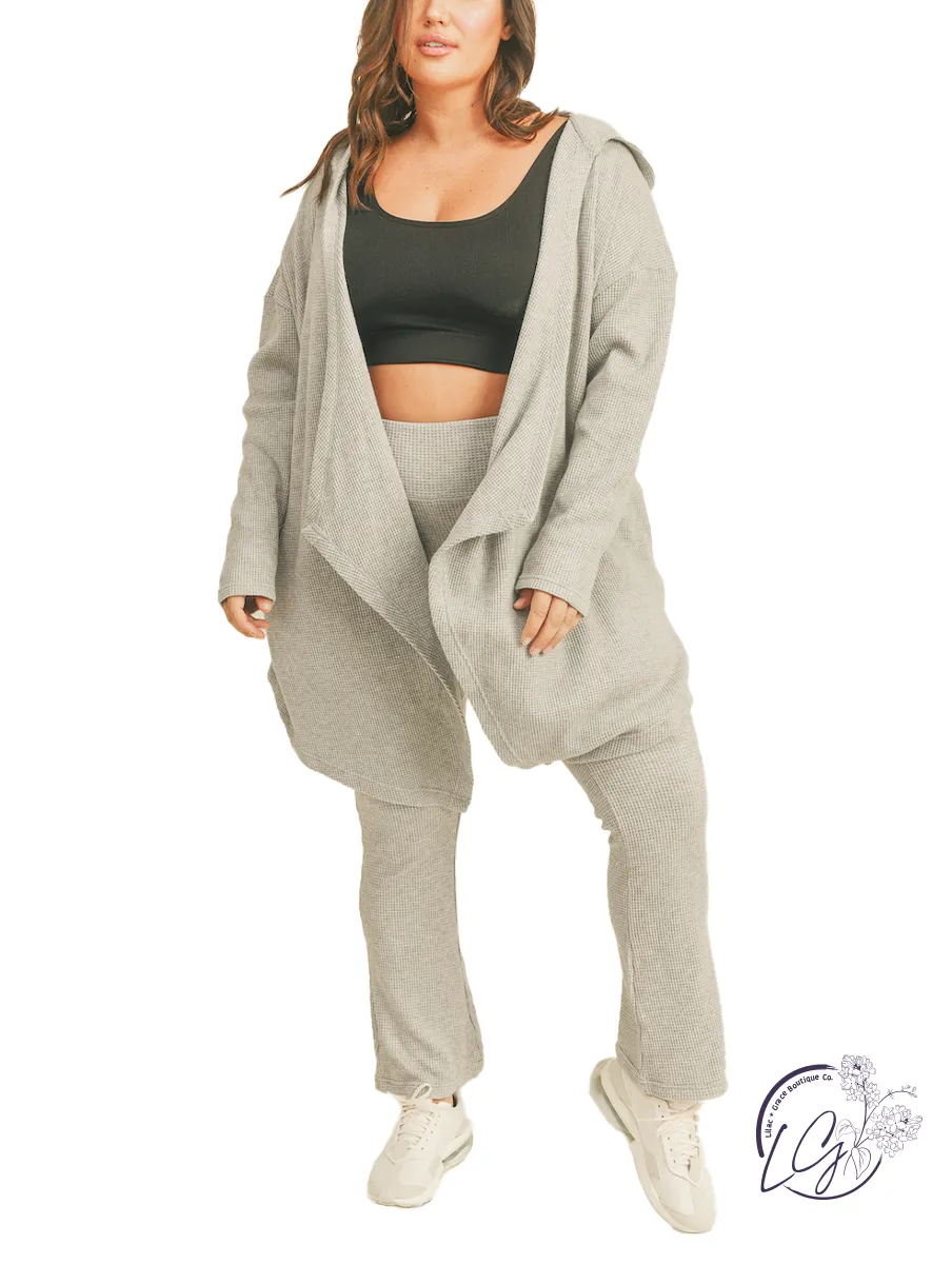 Curvy Soft Brushed Waffle Knit Hooded Classic Cardigan