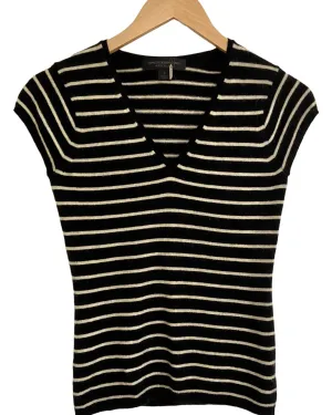 Dark Winter Striped V-Neck Cashmere Sweater