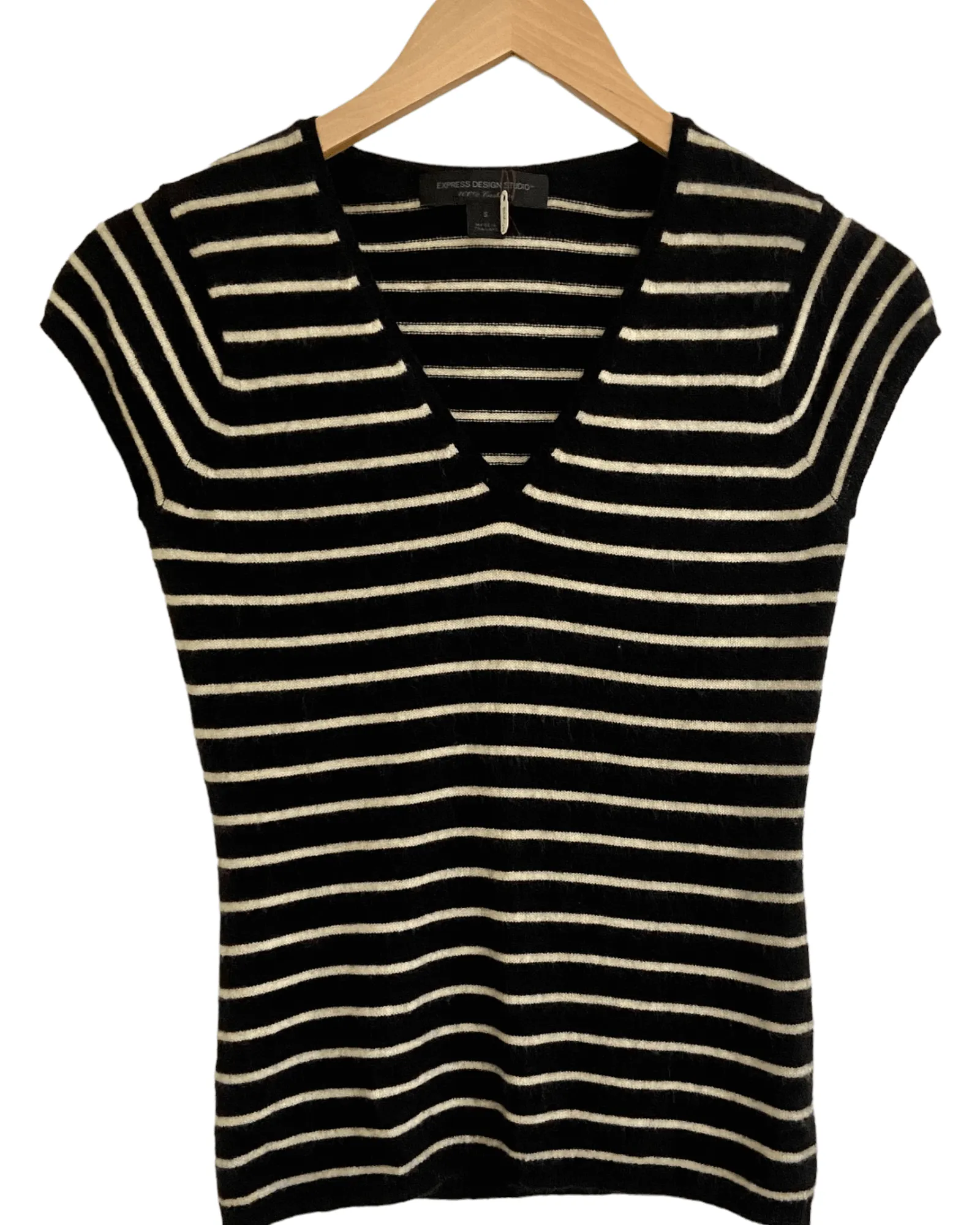 Dark Winter Striped V-Neck Cashmere Sweater