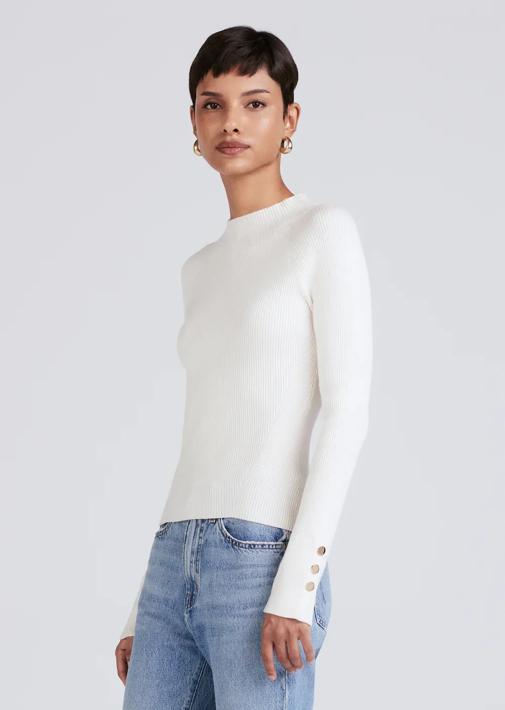 Derek Lam 10 Crosby - Kassandra Ribbed Mock Neck Sweater in Ivory