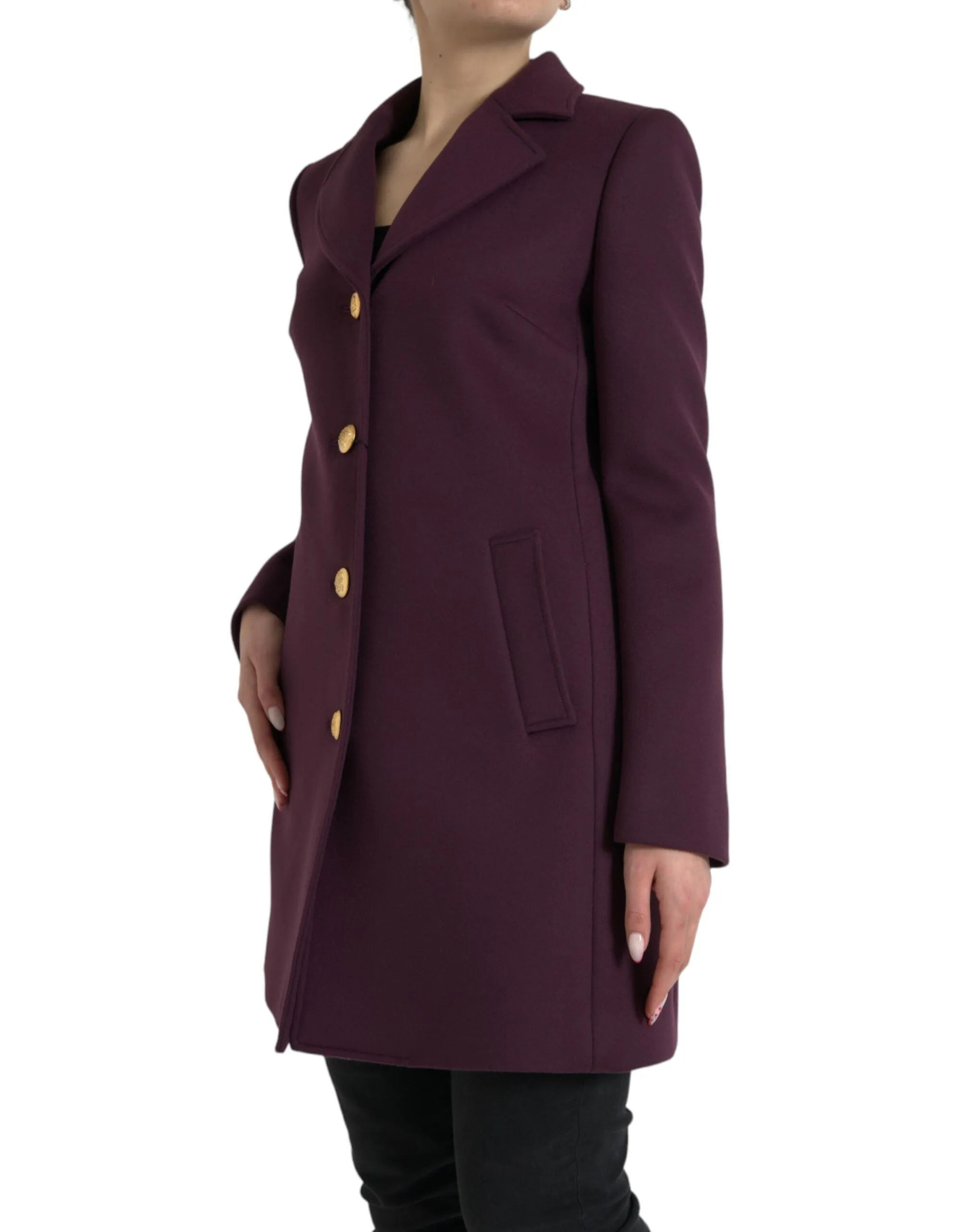 Elegant Purple Wool-Cashmere Trench Coat