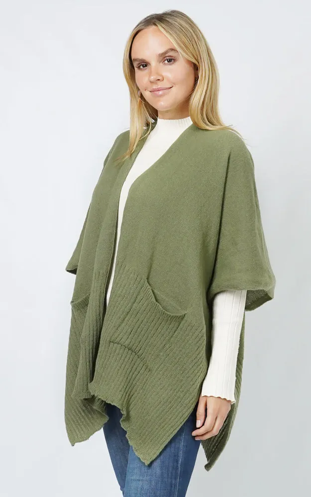 EVT10883 SOLID COLOR KNIT MULTI SHAWL CAPE W/POCKET