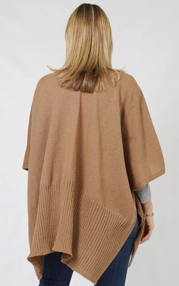 EVT10883 SOLID COLOR KNIT MULTI SHAWL CAPE W/POCKET