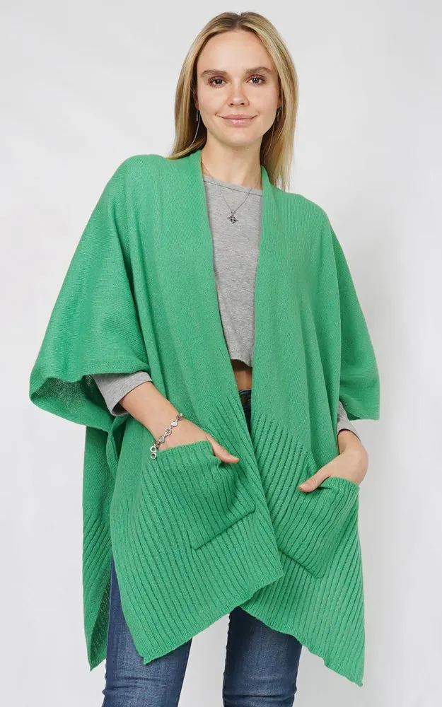 EVT10883 SOLID COLOR KNIT MULTI SHAWL CAPE W/POCKET