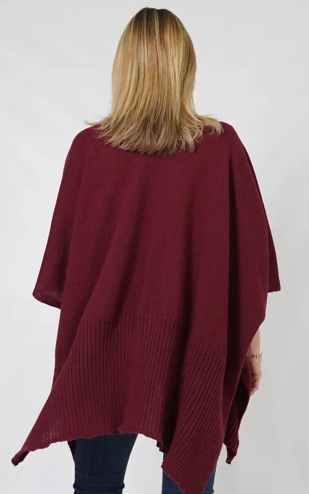 EVT10883 SOLID COLOR KNIT MULTI SHAWL CAPE W/POCKET