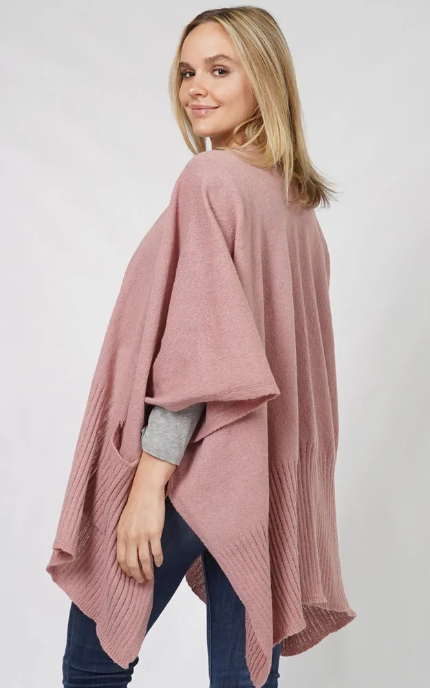 EVT10883 SOLID COLOR KNIT MULTI SHAWL CAPE W/POCKET