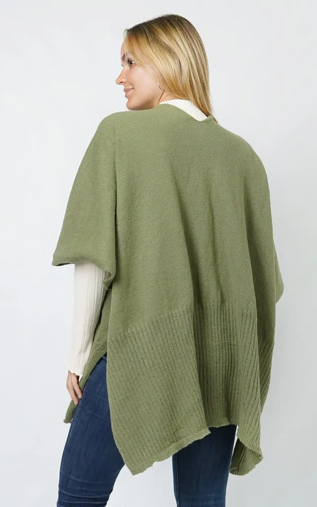 EVT10883 SOLID COLOR KNIT MULTI SHAWL CAPE W/POCKET