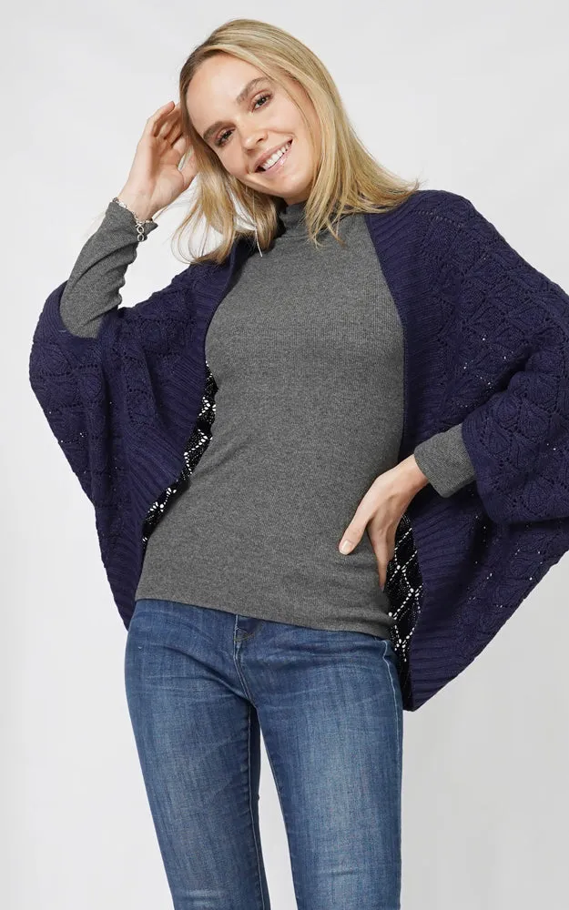 EVT10906 DIAMOND KNIT SHRUG CAPE SHAWL