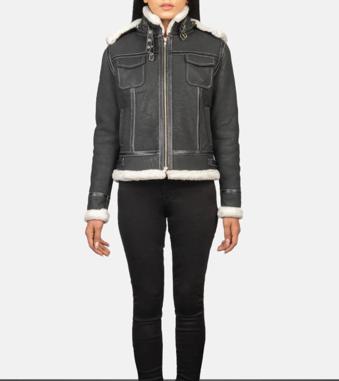 Fiona Black Hooded Shearling Women's Leather Jacket