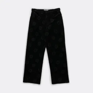 Floral Burn Corduroy Jean Cut Trouser - Shiny Black