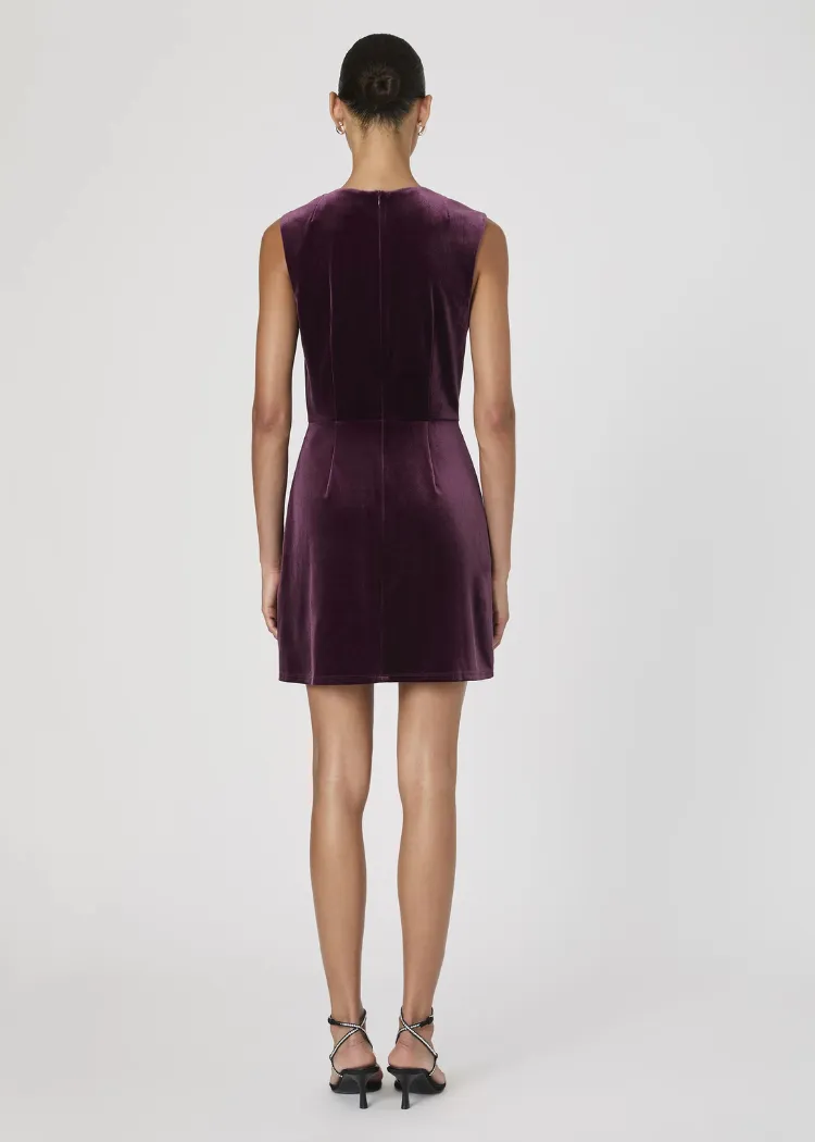 French Connection Square Neck Velvet Dress- Burgandy