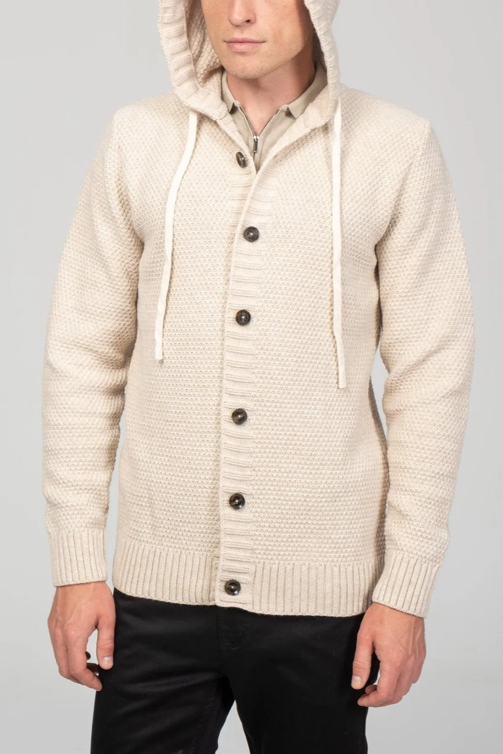 Full Button Up Waffled Cardigan - Beige